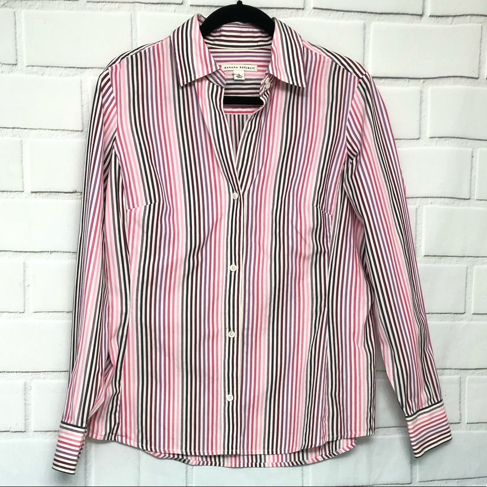 Banana Republic White Pink Striped Button Up Shirt
